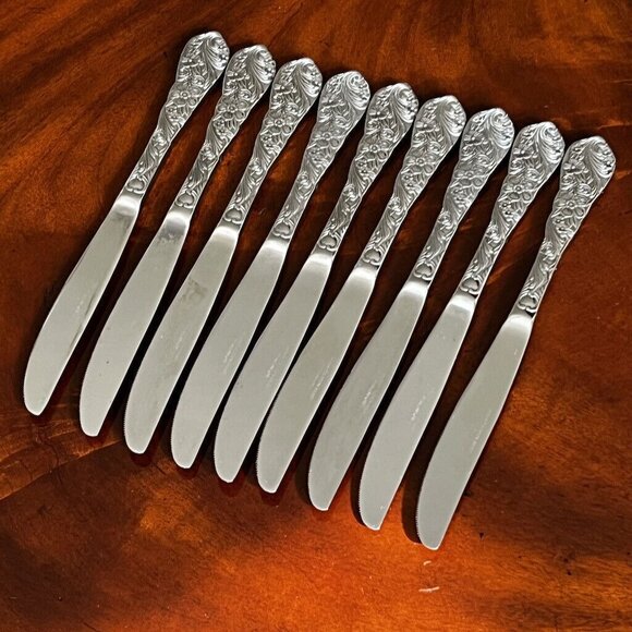 9 Vintage Reed & Barton Modern Flora Select Dinner Knives Stainless Flatware 9" - Picture 4 of 10